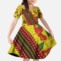 Samoan Culture Family Matching Puletasi and Hawaiian Shirt Hibiscus and Ula Fala with Tapa Pattern YellowColor LT03 Daughter's Dress Yellow - Polynesian Pride