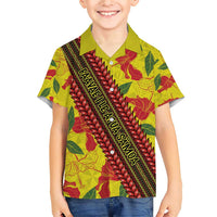 Samoan Culture Family Matching Short Sleeve Bodycon Dress and Hawaiian Shirt Hibiscus and Ula Fala with Tapa Pattern YellowColor LT03 Son's Shirt Yellow - Polynesian Pride