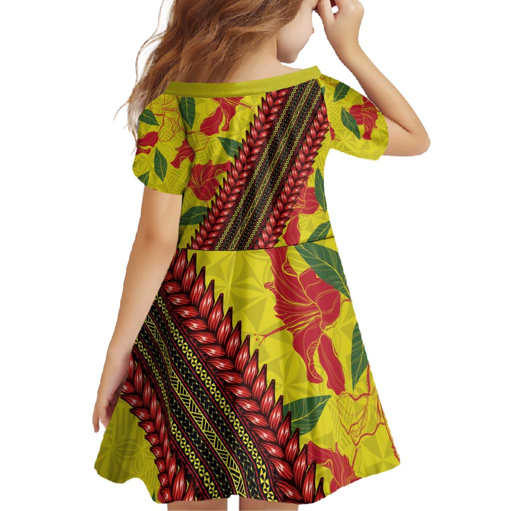 Samoan Culture Family Matching Tank Maxi Dress and Hawaiian Shirt Hibiscus and Ula Fala with Tapa Pattern YellowColor LT03 - Polynesian Pride