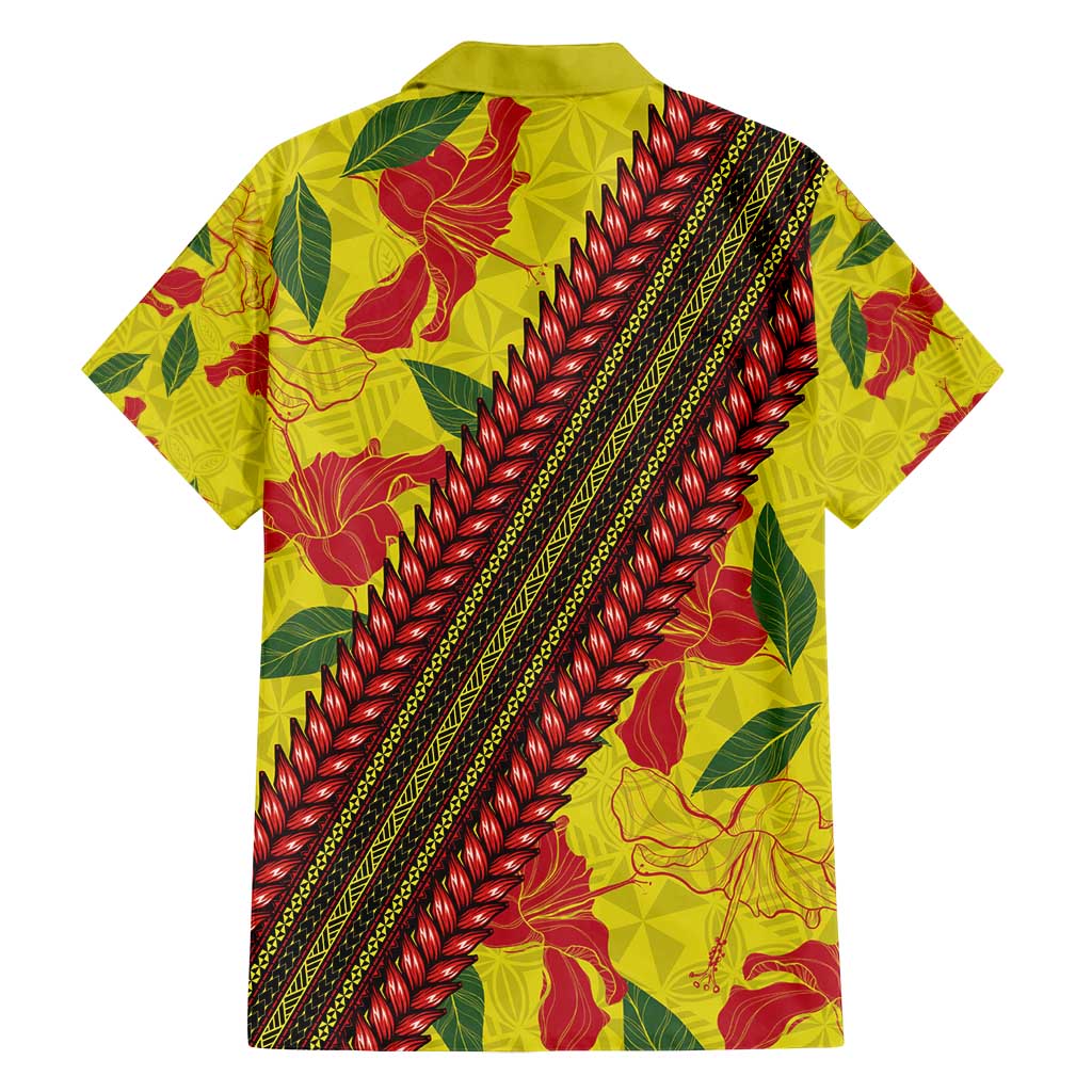 Samoan Culture Family Matching Tank Maxi Dress and Hawaiian Shirt Hibiscus and Ula Fala with Tapa Pattern YellowColor LT03 - Polynesian Pride