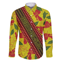 Samoan Culture Family Matching Tank Maxi Dress and Hawaiian Shirt Hibiscus and Ula Fala with Tapa Pattern YellowColor LT03 Dad's Shirt - Long Sleeve Yellow - Polynesian Pride