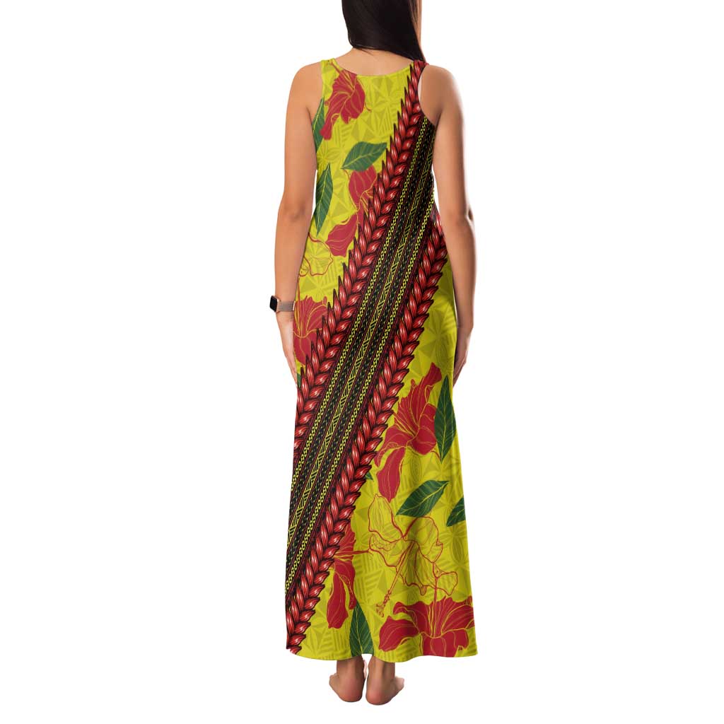 Samoan Culture Family Matching Tank Maxi Dress and Hawaiian Shirt Hibiscus and Ula Fala with Tapa Pattern YellowColor LT03 - Polynesian Pride