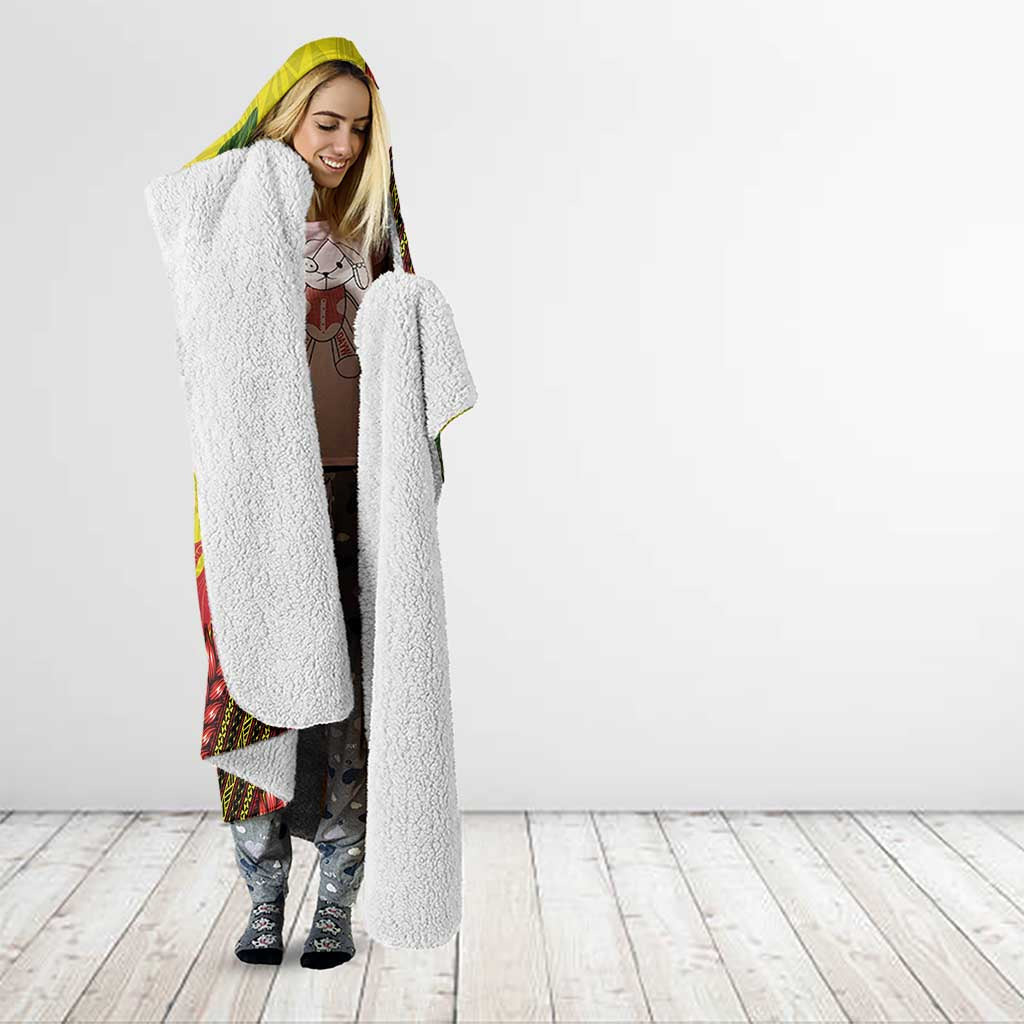 Samoan Culture Hooded Blanket Hibiscus and Ula Fala with Tapa Pattern Yellow Color