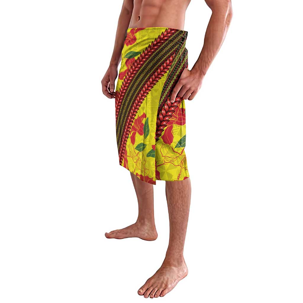 Samoan Culture Lavalava Hibiscus and Ula Fala with Tapa Pattern YellowColor