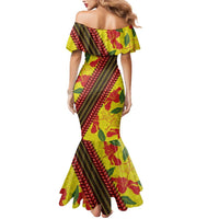 Samoan Culture Mermaid Dress Hibiscus and Ula Fala with Tapa Pattern YellowColor
