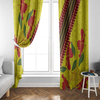 Samoan Culture Window Curtain Hibiscus and Ula Fala with Tapa Pattern Yellow Color