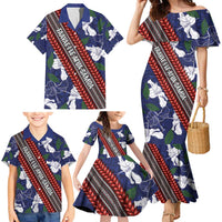 Samoan Culture Family Matching Mermaid Dress and Hawaiian Shirt Hibiscus and Ula Fala with Tapa Pattern Blue Color LT03 - Polynesian Pride