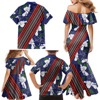 Samoan Culture Family Matching Mermaid Dress and Hawaiian Shirt Hibiscus and Ula Fala with Tapa Pattern Blue Color LT03 - Polynesian Pride
