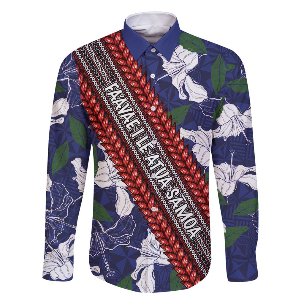 Samoan Culture Family Matching Mermaid Dress and Hawaiian Shirt Hibiscus and Ula Fala with Tapa Pattern Blue Color LT03 Dad's Shirt - Long Sleeve Blue - Polynesian Pride