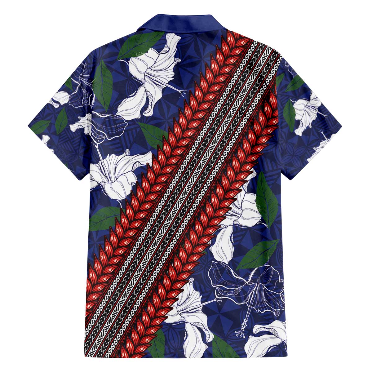 Samoan Culture Family Matching Off The Shoulder Long Sleeve Dress and Hawaiian Shirt Hibiscus and Ula Fala with Tapa Pattern Blue Color LT03 - Polynesian Pride