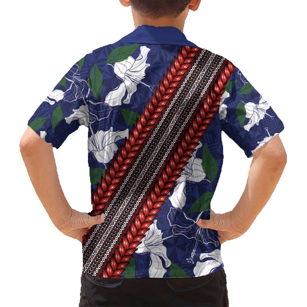 Samoan Culture Family Matching Off Shoulder Maxi Dress and Hawaiian Shirt Hibiscus and Ula Fala with Tapa Pattern Blue Color LT03 - Polynesian Pride