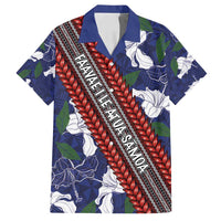 Samoan Culture Family Matching Off Shoulder Maxi Dress and Hawaiian Shirt Hibiscus and Ula Fala with Tapa Pattern Blue Color LT03 Dad's Shirt - Short Sleeve Blue - Polynesian Pride