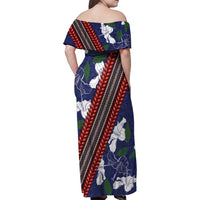 Samoan Culture Family Matching Off Shoulder Maxi Dress and Hawaiian Shirt Hibiscus and Ula Fala with Tapa Pattern Blue Color LT03 - Polynesian Pride