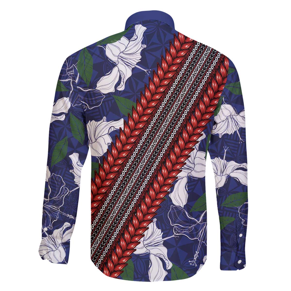 Samoan Culture Family Matching Off Shoulder Short Dress and Hawaiian Shirt Hibiscus and Ula Fala with Tapa Pattern Blue Color LT03 - Polynesian Pride