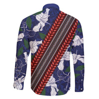 Samoan Culture Family Matching Off Shoulder Short Dress and Hawaiian Shirt Hibiscus and Ula Fala with Tapa Pattern Blue Color LT03 - Polynesian Pride