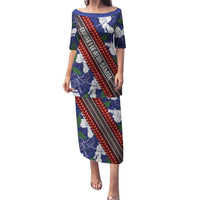 Samoan Culture Family Matching Puletasi and Hawaiian Shirt Hibiscus and Ula Fala with Tapa Pattern Blue Color LT03 Mom's Dress Blue - Polynesian Pride