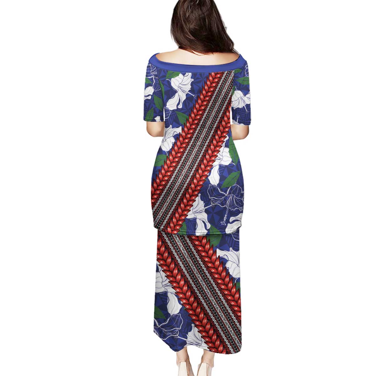 Samoan Culture Family Matching Puletasi and Hawaiian Shirt Hibiscus and Ula Fala with Tapa Pattern Blue Color LT03 - Polynesian Pride