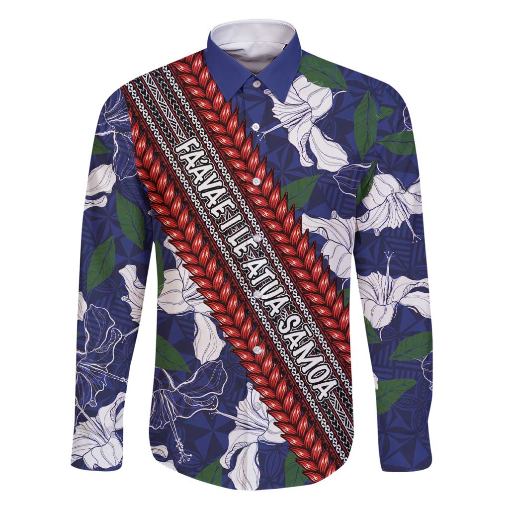 Samoan Culture Family Matching Short Sleeve Bodycon Dress and Hawaiian Shirt Hibiscus and Ula Fala with Tapa Pattern Blue Color LT03 Dad's Shirt - Long Sleeve Blue - Polynesian Pride