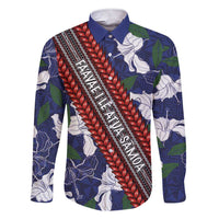 Samoan Culture Family Matching Short Sleeve Bodycon Dress and Hawaiian Shirt Hibiscus and Ula Fala with Tapa Pattern Blue Color LT03 Dad's Shirt - Long Sleeve Blue - Polynesian Pride