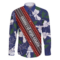 Samoan Culture Family Matching Tank Maxi Dress and Hawaiian Shirt Hibiscus and Ula Fala with Tapa Pattern Blue Color LT03 Dad's Shirt - Long Sleeve Blue - Polynesian Pride