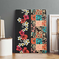 Hawaiian Hibiscus and Tropical Leaves Canvas Wall Art Patchwork Grunge Abstract Vintage Style