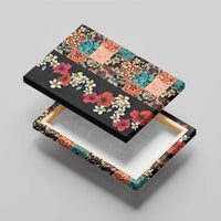 Hawaiian Hibiscus and Tropical Leaves Canvas Wall Art Patchwork Grunge Abstract Vintage Style