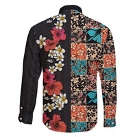 Hawaiian Hibiscus and Tropical Leaves Family Matching Short Sleeve Bodycon Dress and Hawaiian Shirt Patchwork Grunge Abstract Vintage Style