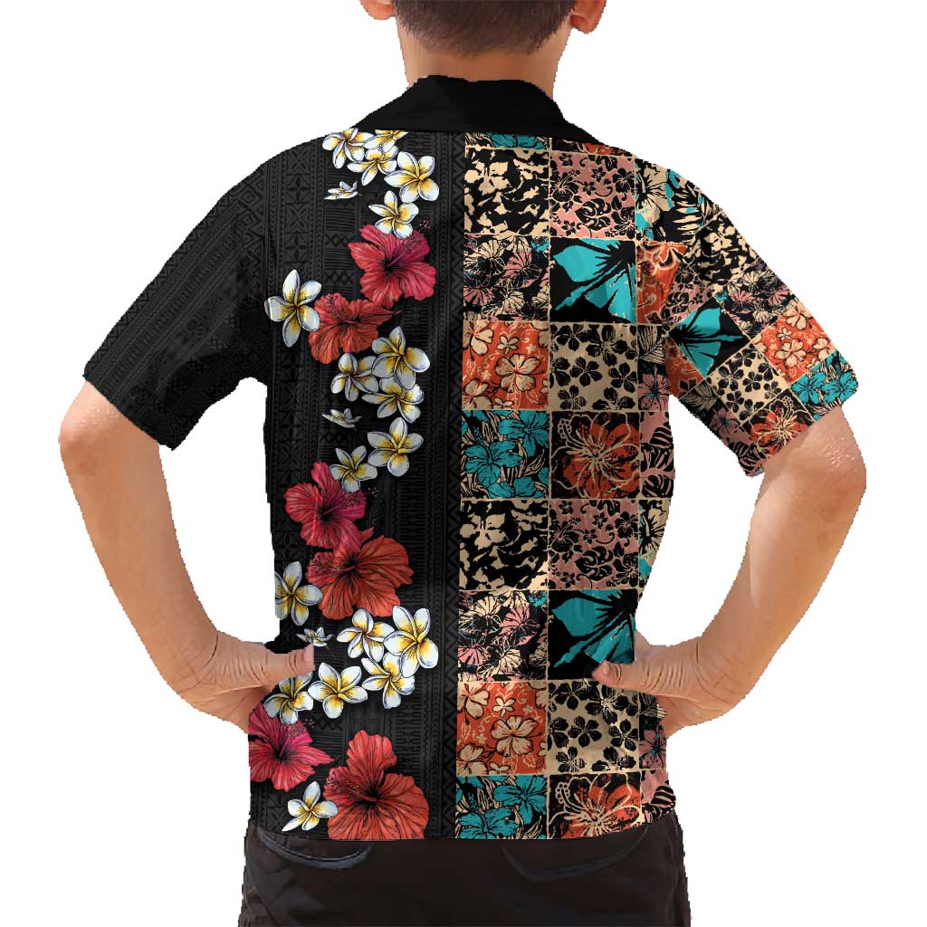 Hawaiian Hibiscus and Tropical Leaves Family Matching Tank Maxi Dress and Hawaiian Shirt Patchwork Grunge Abstract Vintage Style LT03 - Polynesian Pride