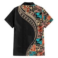 Hawaiian Hibiscus and Tropical Leaves Family Matching Tank Maxi Dress and Hawaiian Shirt Patchwork Grunge Abstract and Tapa Tribal Pattern Half Style LT03 - Polynesian Pride