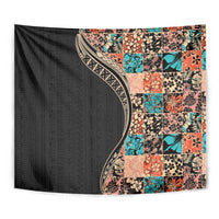 Hawaiian Hibiscus and Tropical Leaves Tapestry Patchwork Grunge Abstract and Tapa Tribal Pattern Half Style