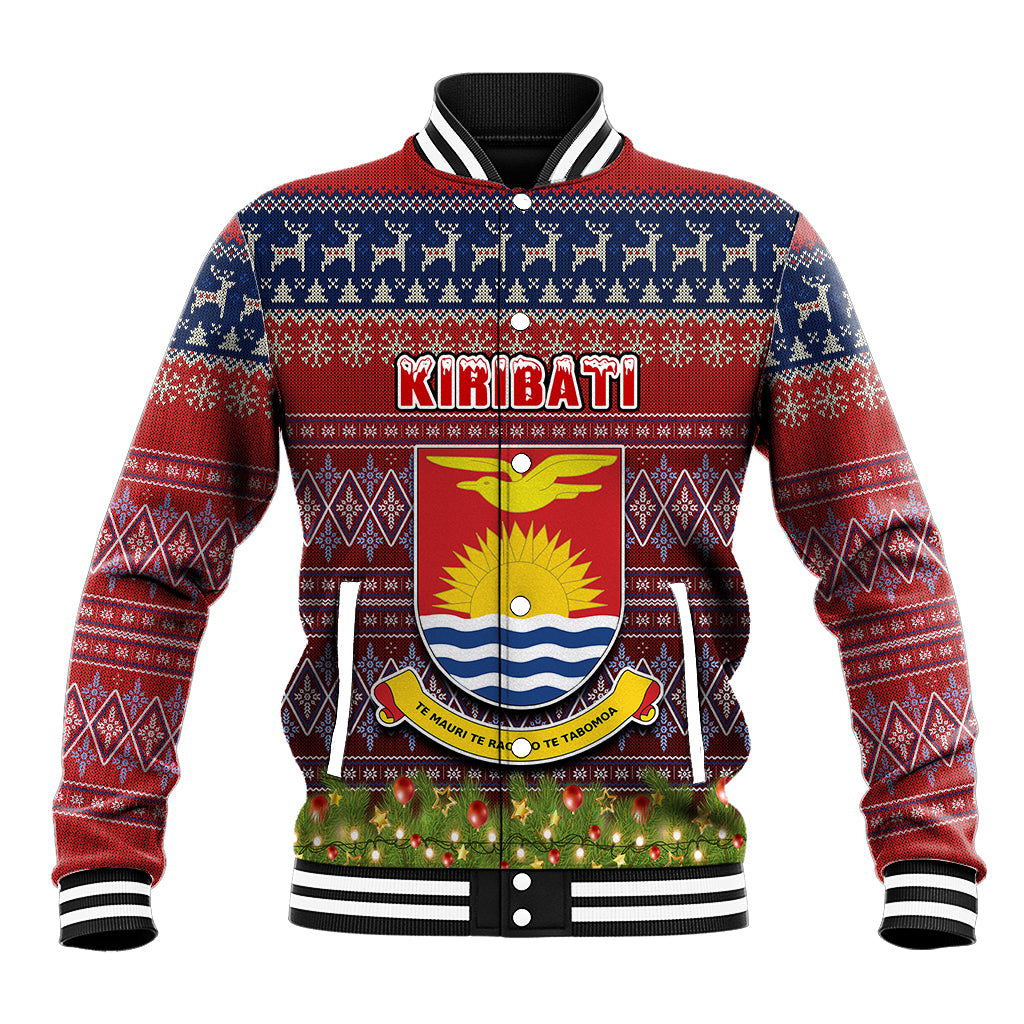 Personalised Kiribati Christmas Baseball Jacket Coat of Arms and Map Beautiful Merry Xmas Snowflake LT03 Unisex Red - Polynesian Pride