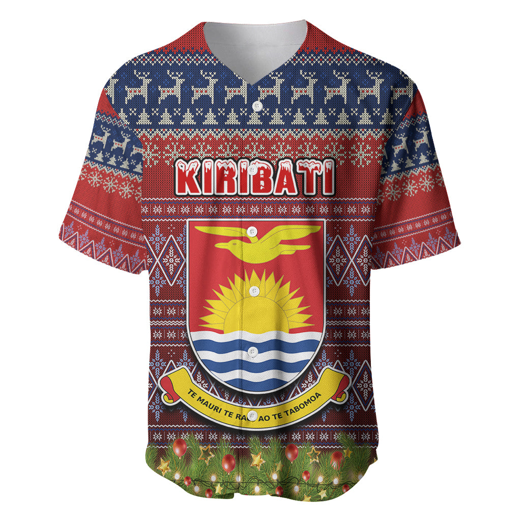 Personalised Kiribati Christmas Baseball Jersey Coat of Arms and Map Beautiful Merry Xmas Snowflake LT03 Red - Polynesian Pride