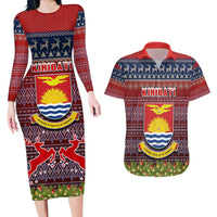 Personalised Kiribati Christmas Couples Matching Long Sleeve Bodycon Dress and Hawaiian Shirt Coat of Arms and Map Beautiful Merry Xmas Snowflake LT03 Red - Polynesian Pride