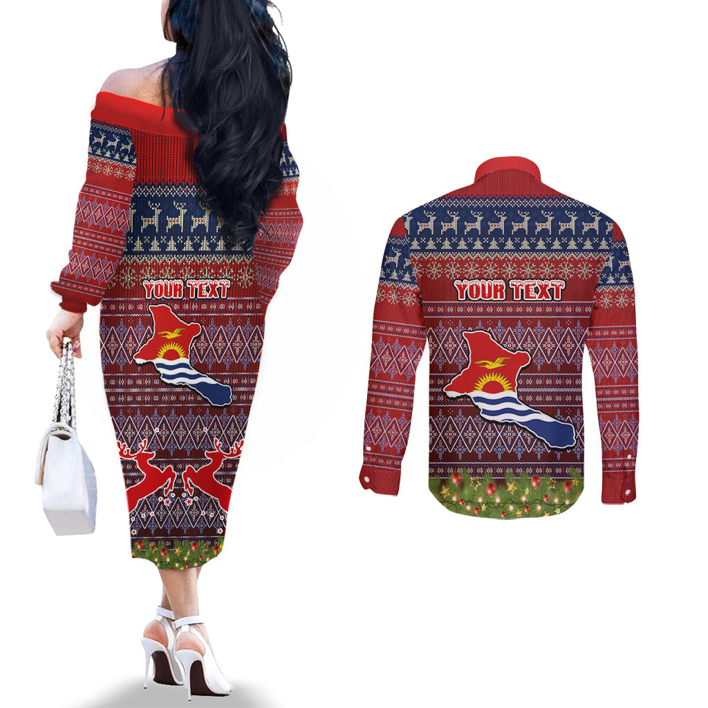 Personalised Kiribati Christmas Couples Matching Off The Shoulder Long Sleeve Dress and Long Sleeve Button Shirts Coat of Arms and Map Beautiful Merry Xmas Snowflake LT03 - Polynesian Pride
