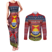 Personalised Kiribati Christmas Couples Matching Tank Maxi Dress and Long Sleeve Button Shirts Coat of Arms and Map Beautiful Merry Xmas Snowflake LT03 Red - Polynesian Pride