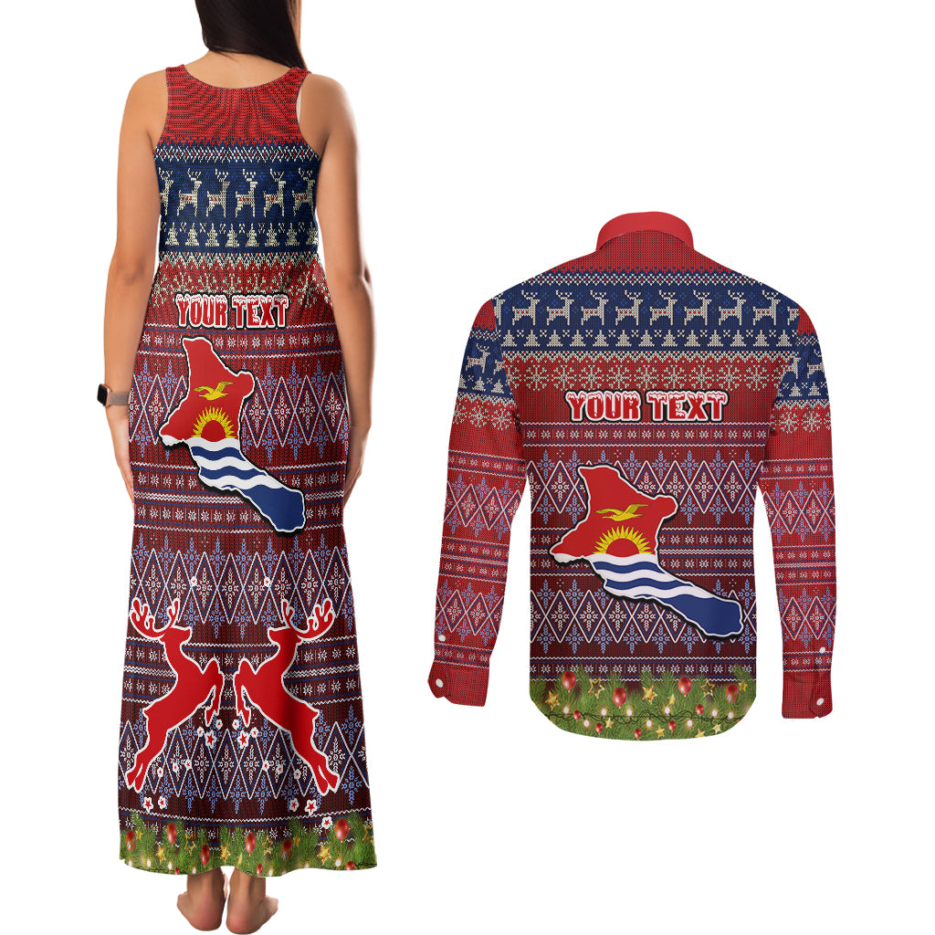 Personalised Kiribati Christmas Couples Matching Tank Maxi Dress and Long Sleeve Button Shirts Coat of Arms and Map Beautiful Merry Xmas Snowflake LT03 - Polynesian Pride