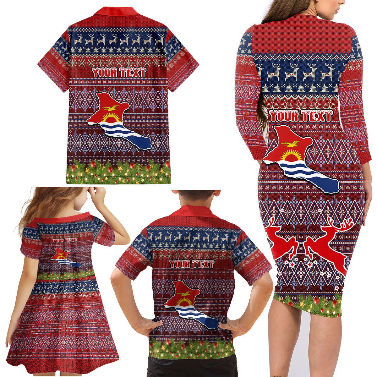 Personalised Kiribati Christmas Family Matching Long Sleeve Bodycon Dress and Hawaiian Shirt Coat of Arms and Map Beautiful Merry Xmas Snowflake LT03 - Polynesian Pride