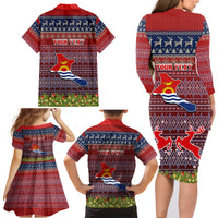 Personalised Kiribati Christmas Family Matching Long Sleeve Bodycon Dress and Hawaiian Shirt Coat of Arms and Map Beautiful Merry Xmas Snowflake LT03 - Polynesian Pride
