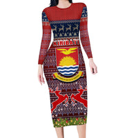 Personalised Kiribati Christmas Family Matching Long Sleeve Bodycon Dress and Hawaiian Shirt Coat of Arms and Map Beautiful Merry Xmas Snowflake LT03 Mom's Dress Red - Polynesian Pride