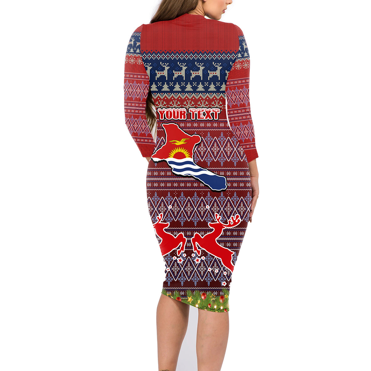 Personalised Kiribati Christmas Family Matching Long Sleeve Bodycon Dress and Hawaiian Shirt Coat of Arms and Map Beautiful Merry Xmas Snowflake LT03 - Polynesian Pride