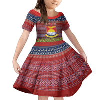 Personalised Kiribati Christmas Family Matching Mermaid Dress and Hawaiian Shirt Coat of Arms and Map Beautiful Merry Xmas Snowflake LT03 Daughter's Dress Red - Polynesian Pride