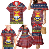 Personalised Kiribati Christmas Family Matching Mermaid Dress and Hawaiian Shirt Coat of Arms and Map Beautiful Merry Xmas Snowflake LT03 - Polynesian Pride