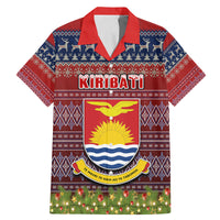 Personalised Kiribati Christmas Family Matching Mermaid Dress and Hawaiian Shirt Coat of Arms and Map Beautiful Merry Xmas Snowflake LT03 Dad's Shirt - Short Sleeve Red - Polynesian Pride