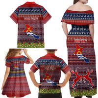 Personalised Kiribati Christmas Family Matching Off Shoulder Long Sleeve Dress and Hawaiian Shirt Coat of Arms and Map Beautiful Merry Xmas Snowflake LT03 - Polynesian Pride
