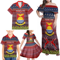 Personalised Kiribati Christmas Family Matching Off Shoulder Maxi Dress and Hawaiian Shirt Coat of Arms and Map Beautiful Merry Xmas Snowflake LT03 - Polynesian Pride