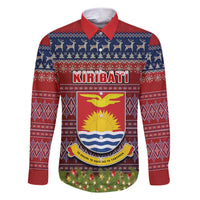 Personalised Kiribati Christmas Family Matching Short Sleeve Bodycon Dress and Hawaiian Shirt Coat of Arms and Map Beautiful Merry Xmas Snowflake LT03 Dad's Shirt - Long Sleeve Red - Polynesian Pride