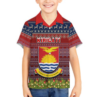 Personalised Kiribati Christmas Family Matching Summer Maxi Dress and Hawaiian Shirt Coat of Arms and Map Beautiful Merry Xmas Snowflake LT03 Son's Shirt Red - Polynesian Pride