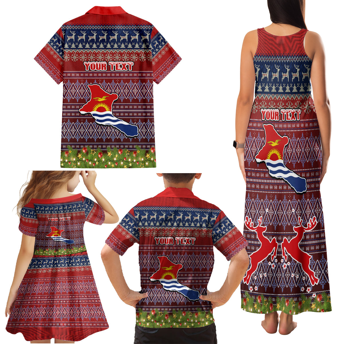 Personalised Kiribati Christmas Family Matching Tank Maxi Dress and Hawaiian Shirt Coat of Arms and Map Beautiful Merry Xmas Snowflake LT03 - Polynesian Pride