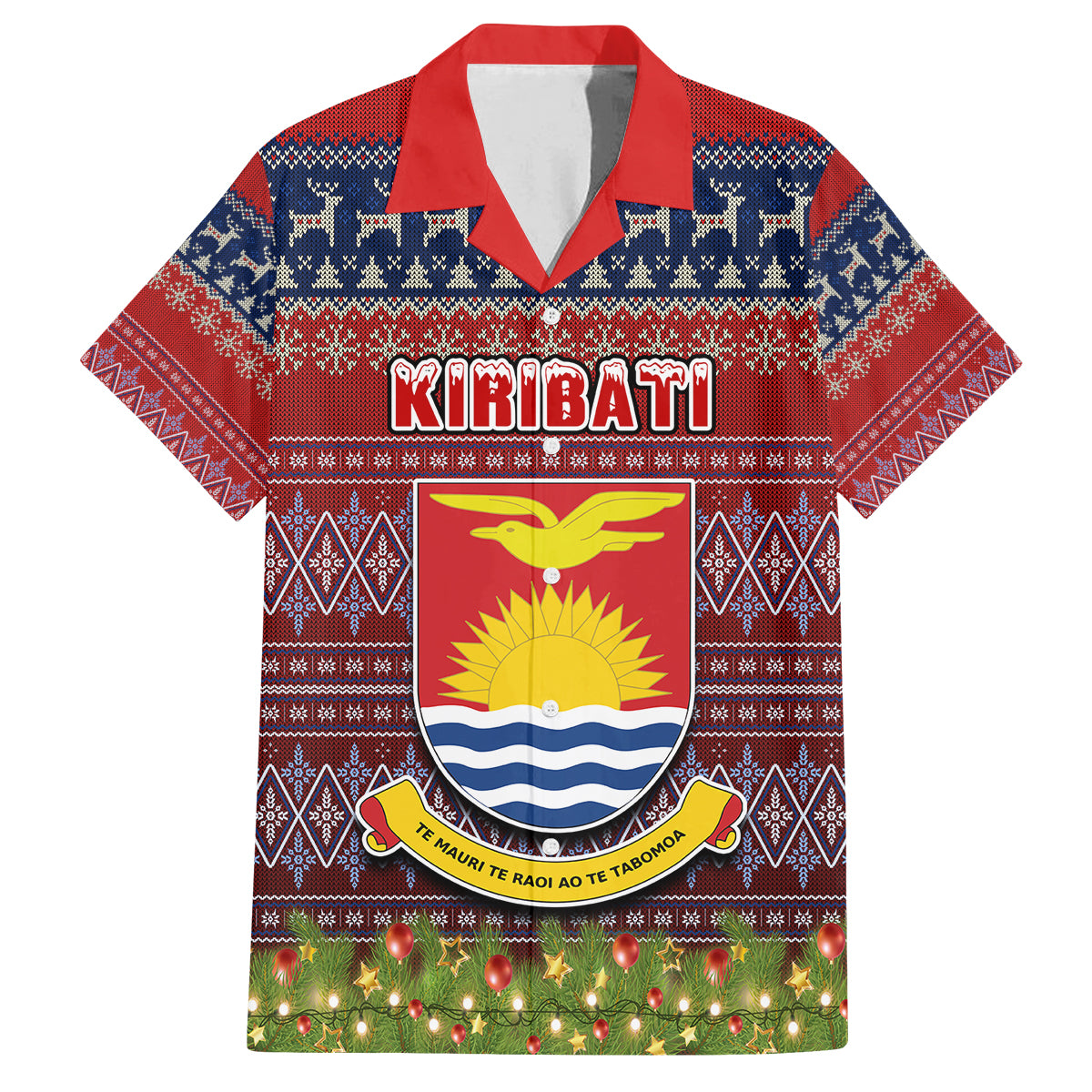 Personalised Kiribati Christmas Family Matching Tank Maxi Dress and Hawaiian Shirt Coat of Arms and Map Beautiful Merry Xmas Snowflake LT03 Dad's Shirt - Short Sleeve Red - Polynesian Pride