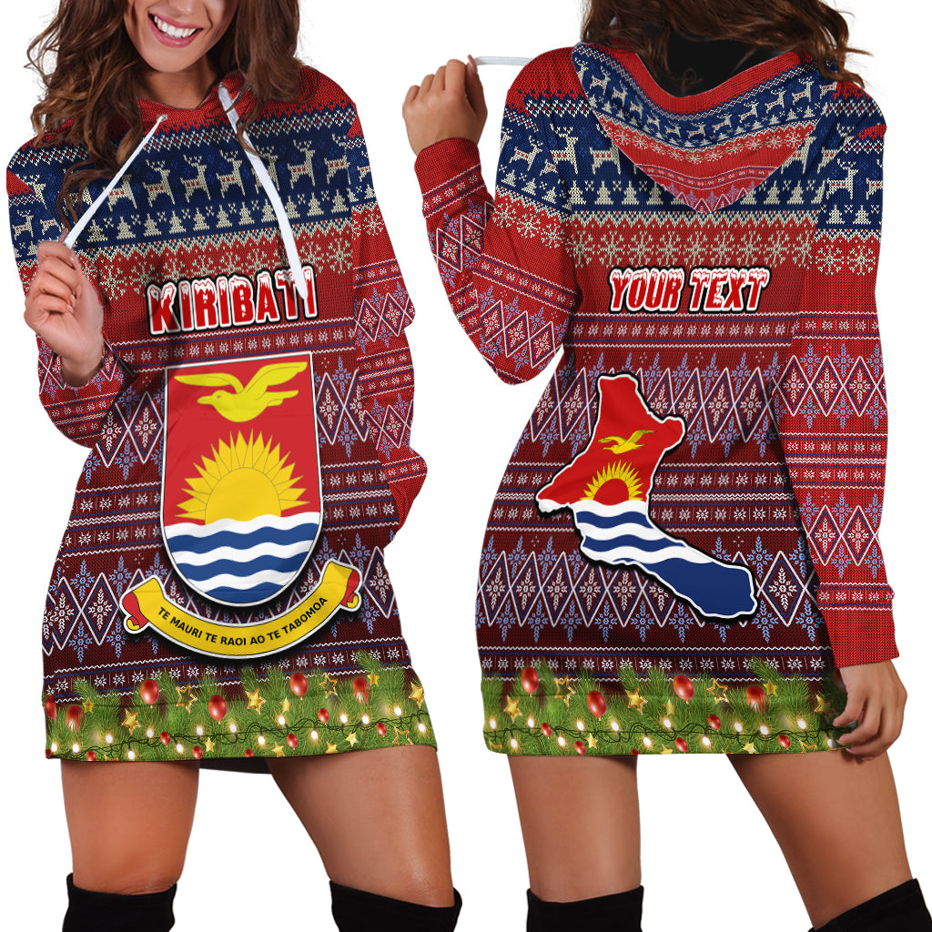 Personalised Kiribati Christmas Hoodie Dress Coat of Arms and Map Beautiful Merry Xmas Snowflake LT03 - Polynesian Pride
